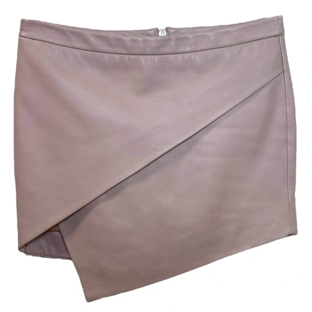 Michelle Mason, Women’s Lambskin Leather Asymmetric Mini Skirt Blush Pink Size 0